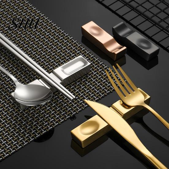 Cutlery Rest Chopstick Groove Design Mirror Polished Fork Holder Easy To Clean Stainless Steel Chinese Style Dinner Spoon Stand Dining Room Supplies