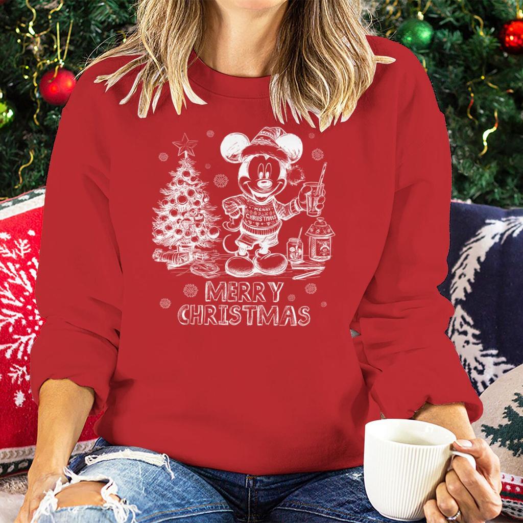 Vintage Retro Christmas Mickey Mouse Sweatshirt for Women Festive Holiday Wear Clothes Merry Christmas Party Matching Sweatshirt