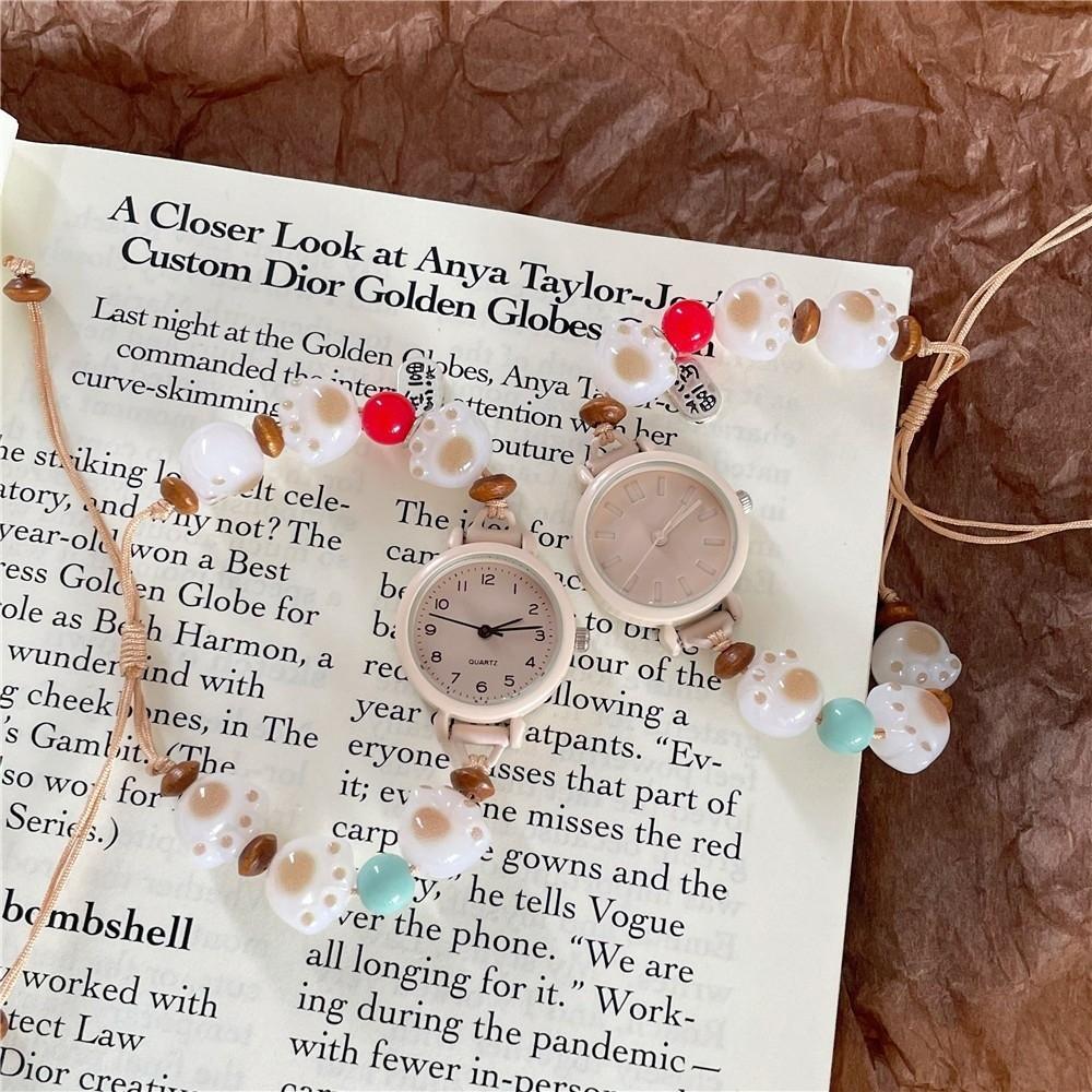 New Cat's Paw Bracelet Watch Adjustable Beaded Chain Watch Handmade Pendant Quartz Watch Women Girls