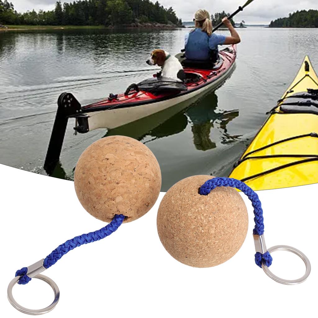 Round Floating Cork Keyring Ball Wooden 2pcs Accessories