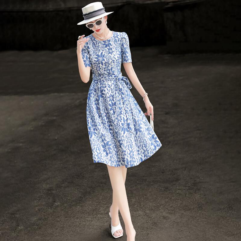 Lanser's Elegant French A-Line Printed Midi Dress