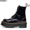 Laser thick-bottomed hole locomotive boots, side zipper British women's short boots, muffin bottom