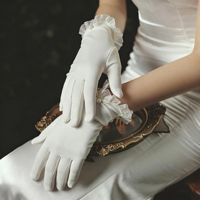 Evening Short Gloves Frill White for Wedding Proms for Women and Girls 1920s Theme Musical Operas Dancing