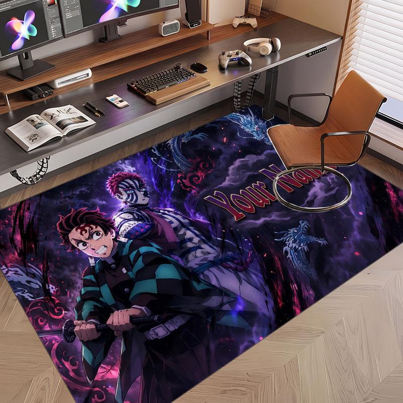 Custom Name Crystal Velvet Rug,Demon Slayer Comfortable Anti Slip Floor Mat For Room Decoration