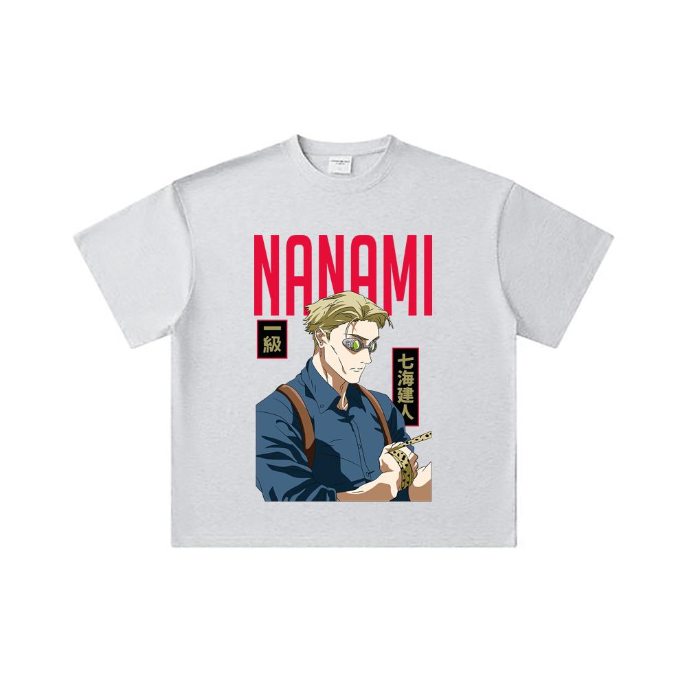 260 GSM Double Yarn 32 Count 100% Cotton Jujutsu Kaisen V60 Nanami Print Unisex Heavy Cotton T Shirt