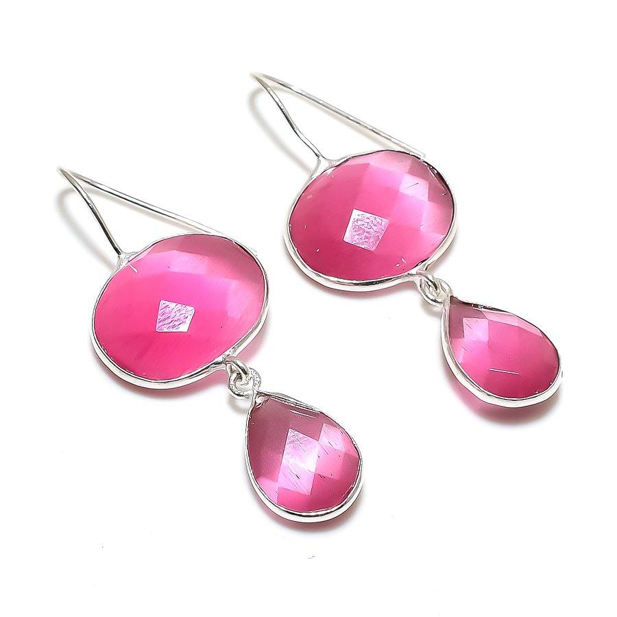 Monalisa Stone Gemstone Handmade 925 Sterling Silver Jewelry Earring 1.85" GK-5152