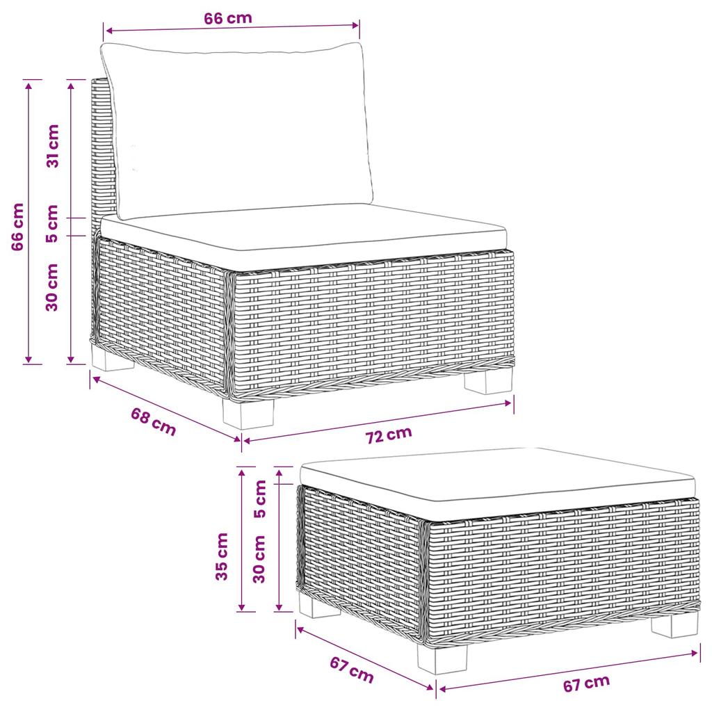 2 Pcs. Rattan Lounge Set with Cushions GENDT Natural Rattan Kubu Grey