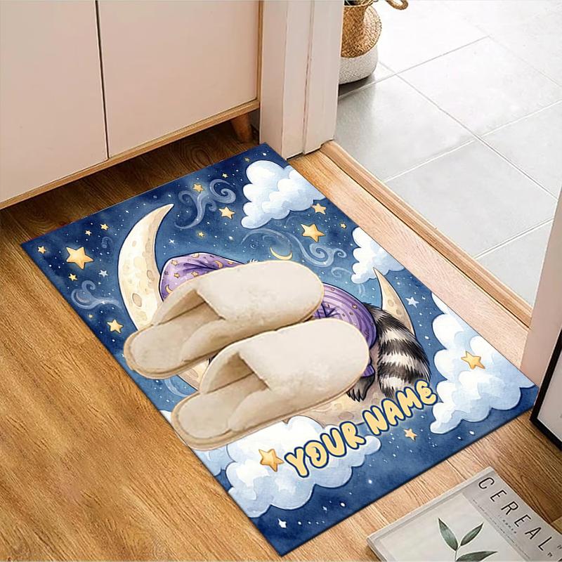 1PC Custom Name Raccoon Dreams Moon Theme Floor Mat Ideal for Living Room, Game Rooms, Office, Bedroom, Floor Mat Playful Design