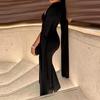 2026 Spring Women's Elegant Solid Color Slit Dresses - European & American Style