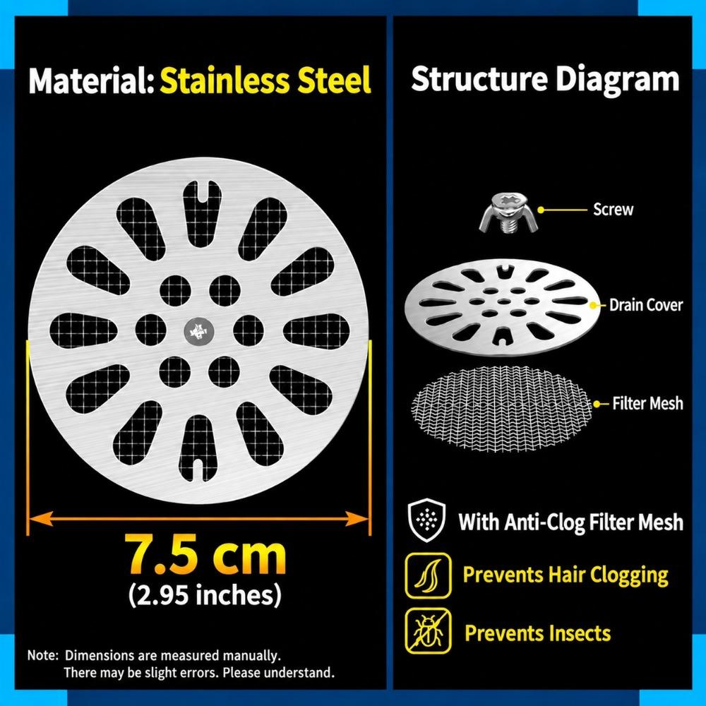 Round Drain Cover Stainless Steel Drain Filter Durable Floor Drain Lid  Floor Drain Replacement
