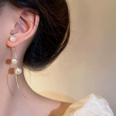 Korean Long Tassel Pearl Dangle Earrings for Women Luxury Office Career Gold Color Drop Earrings Wedding Party Jewelry Gift