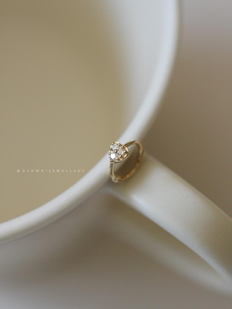 Xin Zhe Mei S925 Gold-Plated Heart-Shaped Sterling Silver Hoop Earrings with Zirconia, Korean & Japanese Style. Gold Pair