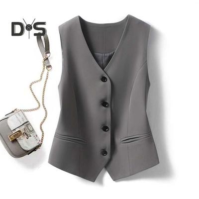 Kadın Yelek Kolsuz Tek Düğmeli Batı Tarzı Slim Fit Kardigan Takım Elbise Ceket Saf Renk V Yaka Resmi İş Stili Bayan Yelek