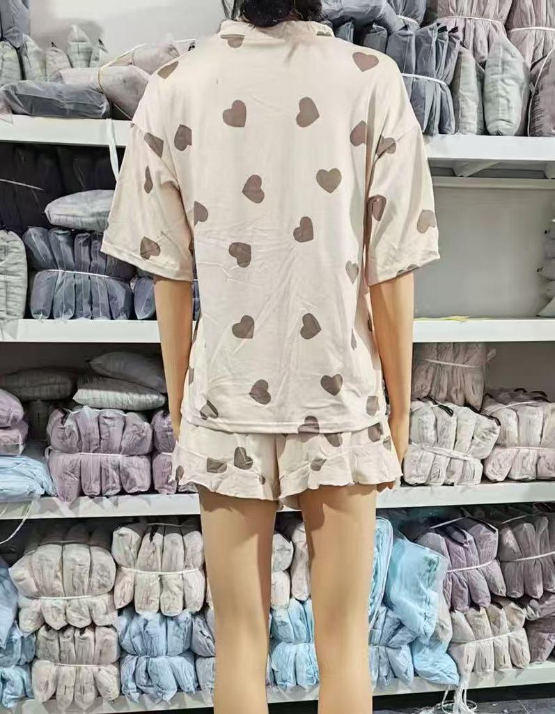 Lässiges Damen-Schlafanzug-Set mit Rüschen-Kurzarm – Bequemes zweiteiliges Set mit Shorts und Oberteil für Zuhause