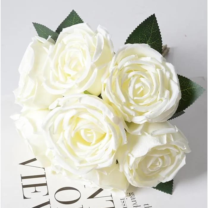 Artificial Flowers Roses 7 Pieces Ready-Made Rose Bouquet Flower Arrangement for Vase - White