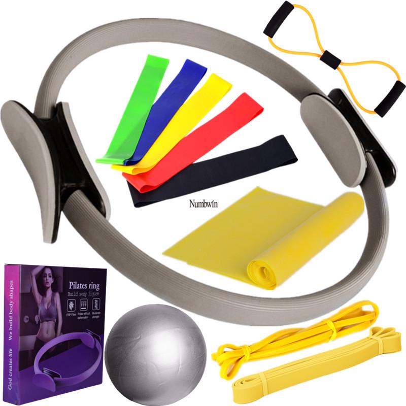 Zwölfteiliges Yoga-Widerstandsset: Elastische Bänder, Fitness Pilates Ring, Latex Bänder, Yogaball