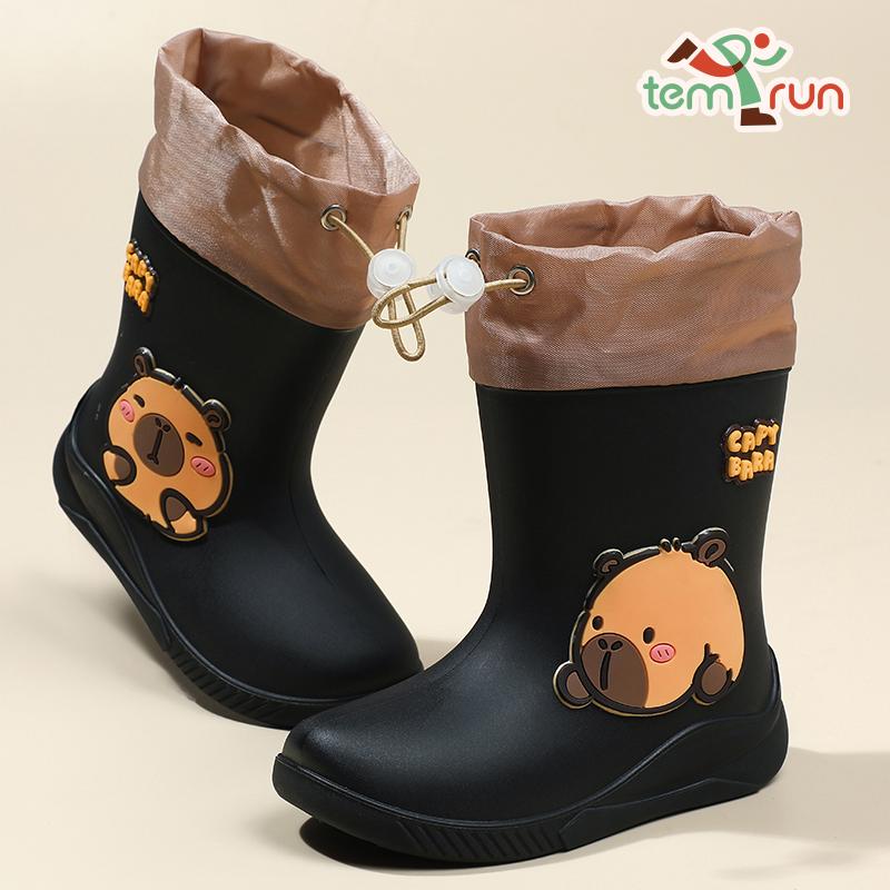 Children's Rain Boots Cartoon Capybara Pattern Rubber Rain Shoes For Girls Boys Anti-Slip Elastic Band For Students