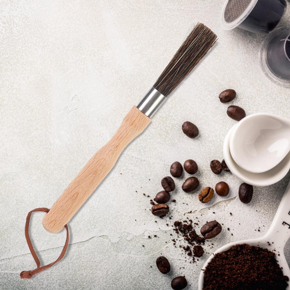 Wood Handle Coffee Machine Brush Stainless Steel Coffee Brush Accessories  Coffee Grinder Cleaning