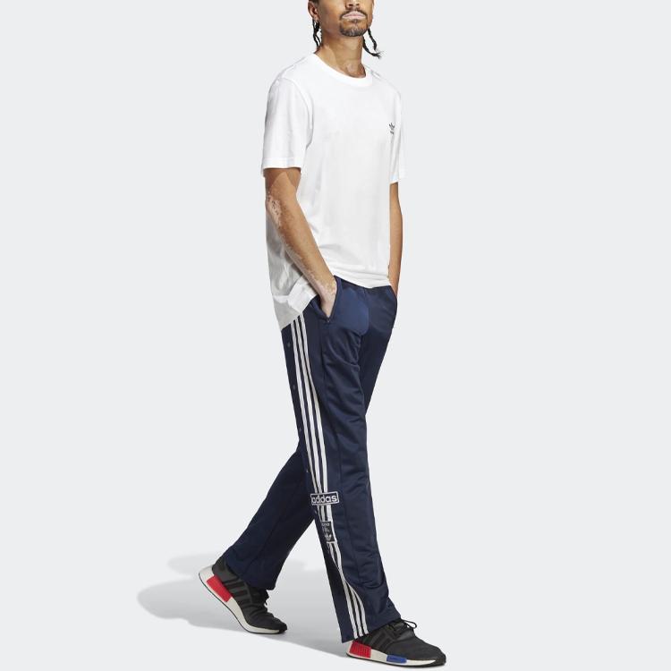 Adidas Originals Three Stripes Color Block Logo Print Elastic Waist Straight Leg Sports Pants Men Pants Indigo HR3366