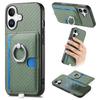 For iPhone 16 Case Ring Kickstand Leather Back Cover with Magnetic Detachable Card Holder