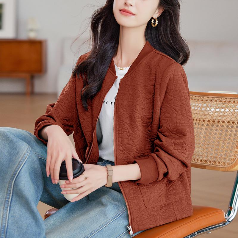 Plus Size Women's Casual Loose Round Neck Baseball Jacket - Short, Fat MM Style, Early Autumn 2024.