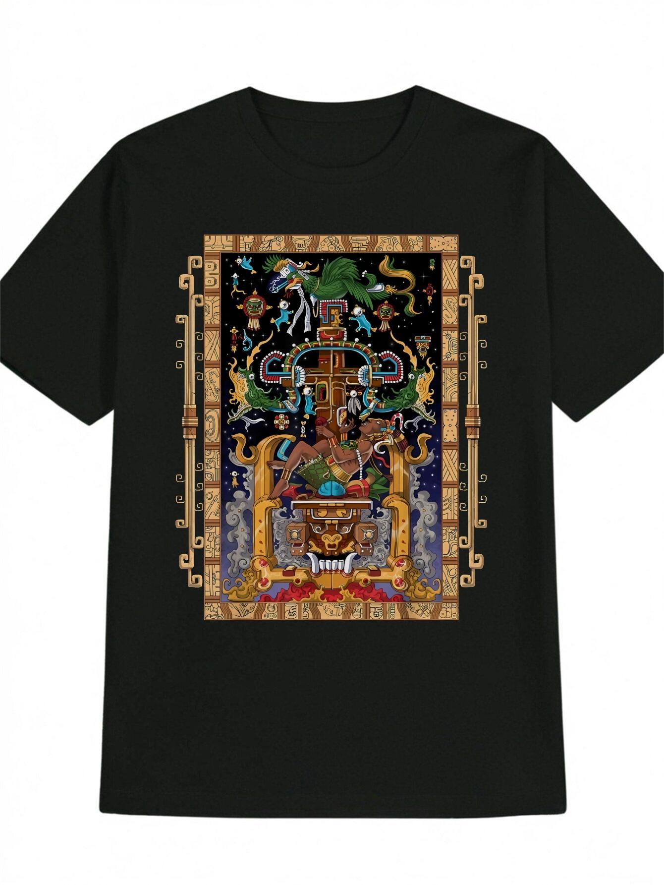 Tribal Graphic T-shirt - Black Ethnic Tee with Bold XXXXL