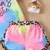 Girls' Summer Tie-Dye Leopard Print Patchwork Two-Piece Outfit