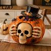 Resin Halloween Candy Bowl Skull Pumpkin Jar with Top Hat Lid, Decorative Creative Craft Gifts Storage Container, Desktop Organizer for Home