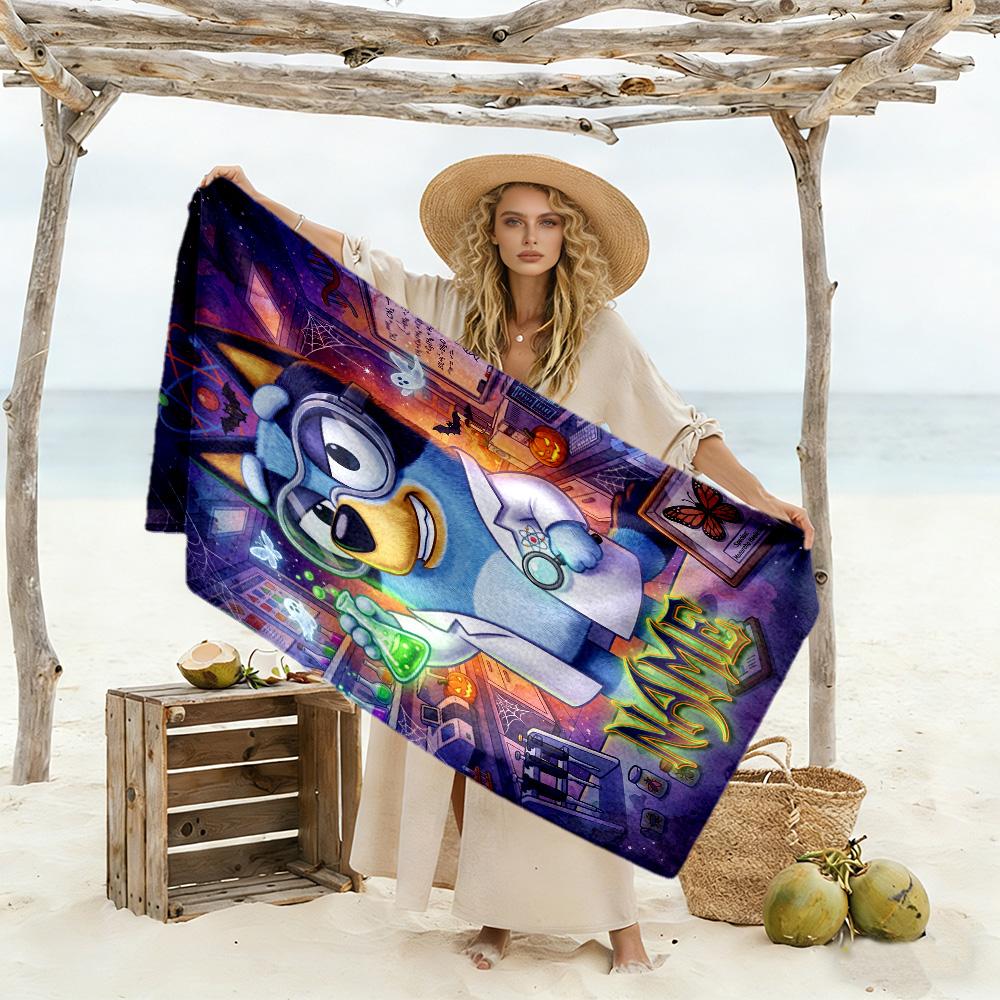 Halloween Bluey Party Personalized Name Beach Towel Quick-Dry Soft Microfiber