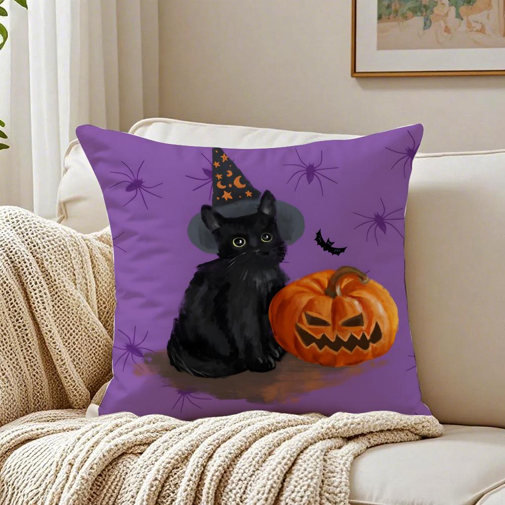 Halloween Cute Purple Cat Cushion Cover Linen Pillowcase Soft for Sofa Bed Home Room Decor