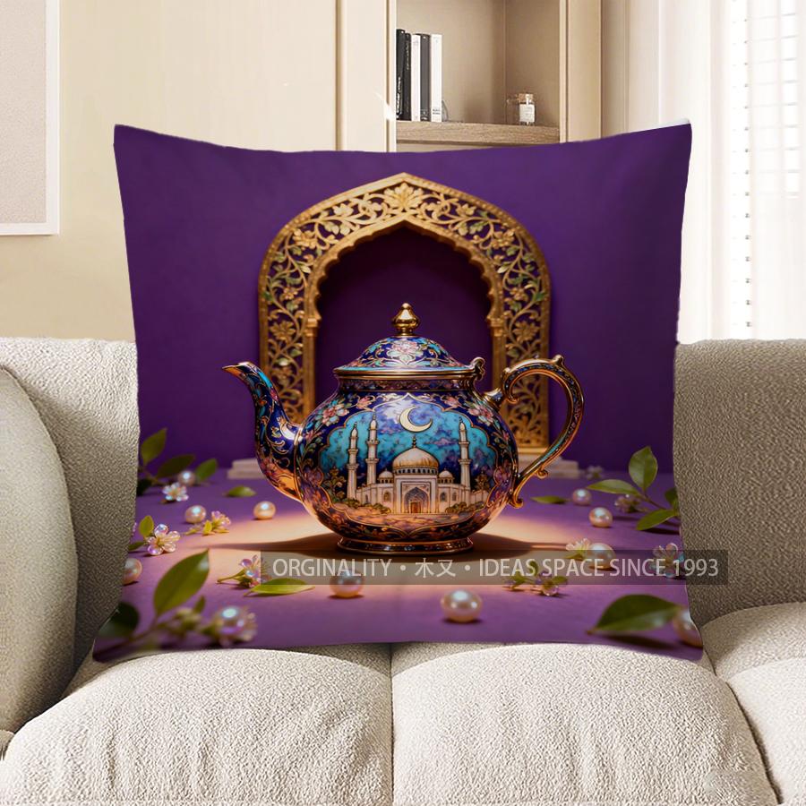 

2D Exotic Teapot Cushion Cover With Ornate Design Pattern Cushion Cover Suitable For Sofa Bedroom Car Pillow Cover 40x40cm