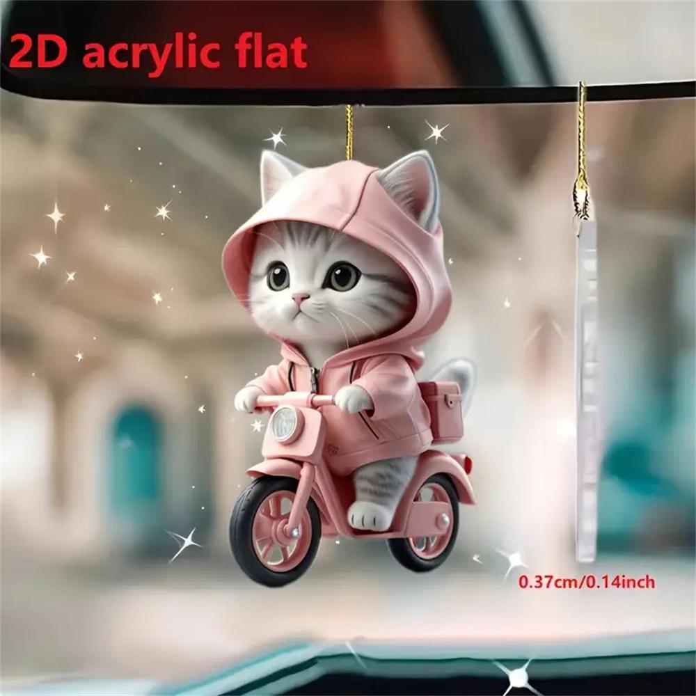 Creative 2d Acrylic Keychain Cute Driving Cat Pendant Home Tree Window Hanging Decor Gift Pet Lover Car Backpack Animal Ornamen