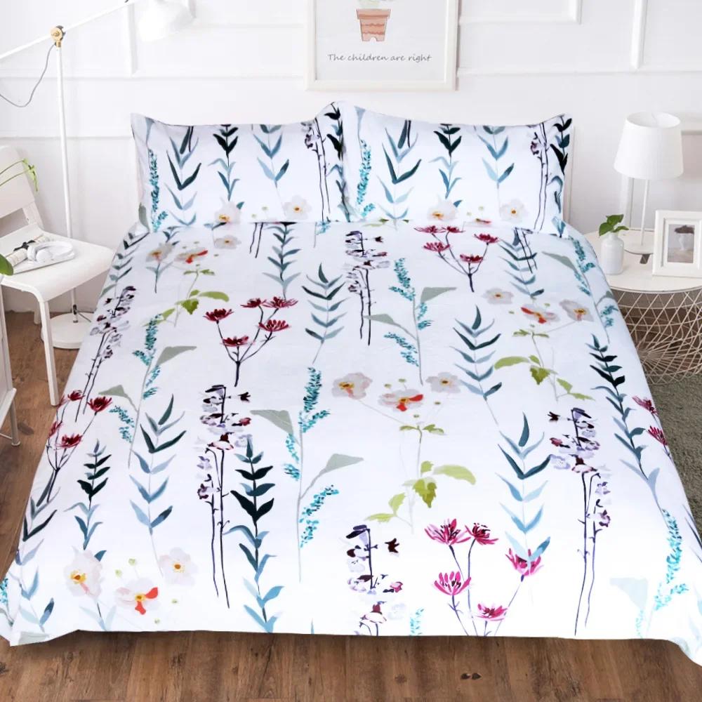 Small Flower Bedclothes Bedding-set-cover Duvet Cover Pillowcases US Queen 228x228cm Double White Bedding Set 100% Hot New