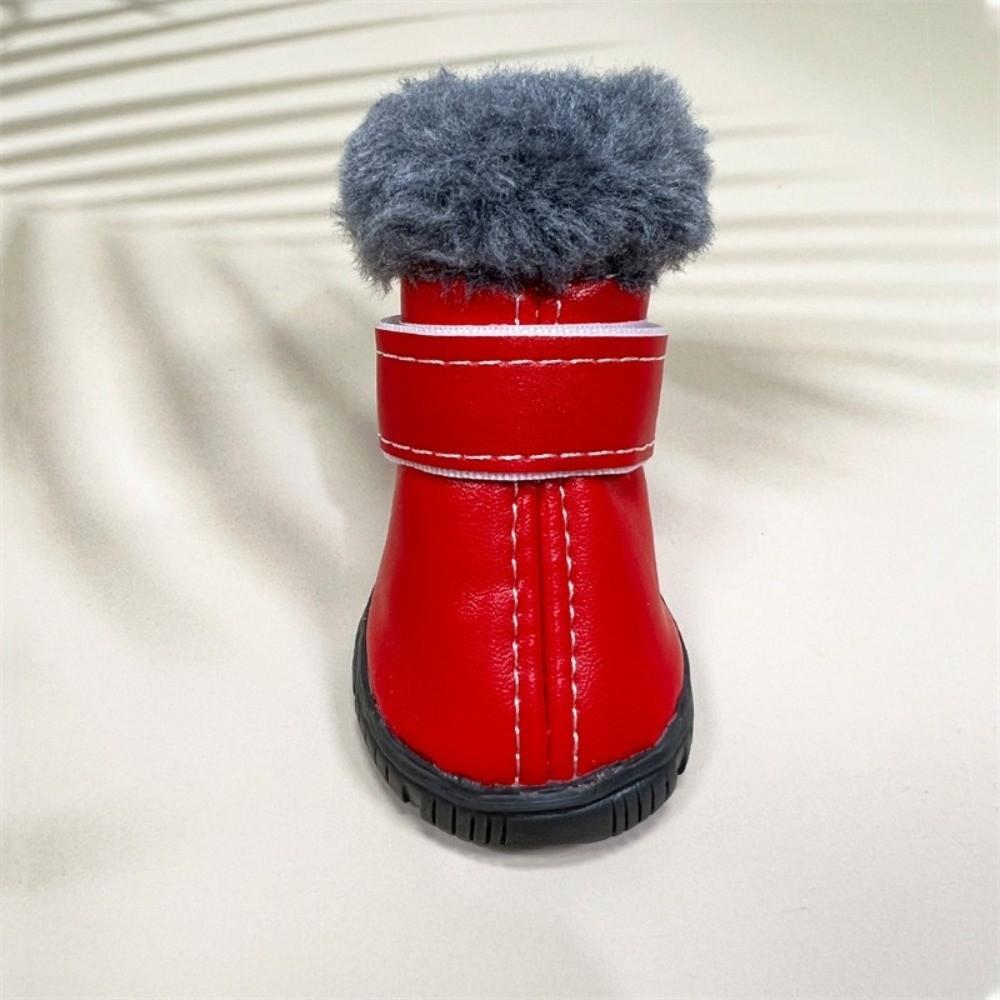 4PCS Plush Winter Pet Dog Shoes Non Slip Rubber Soles Waterproof Dog Boots Anti-Freezing Warm Dog Snow Boots Outdoor Use