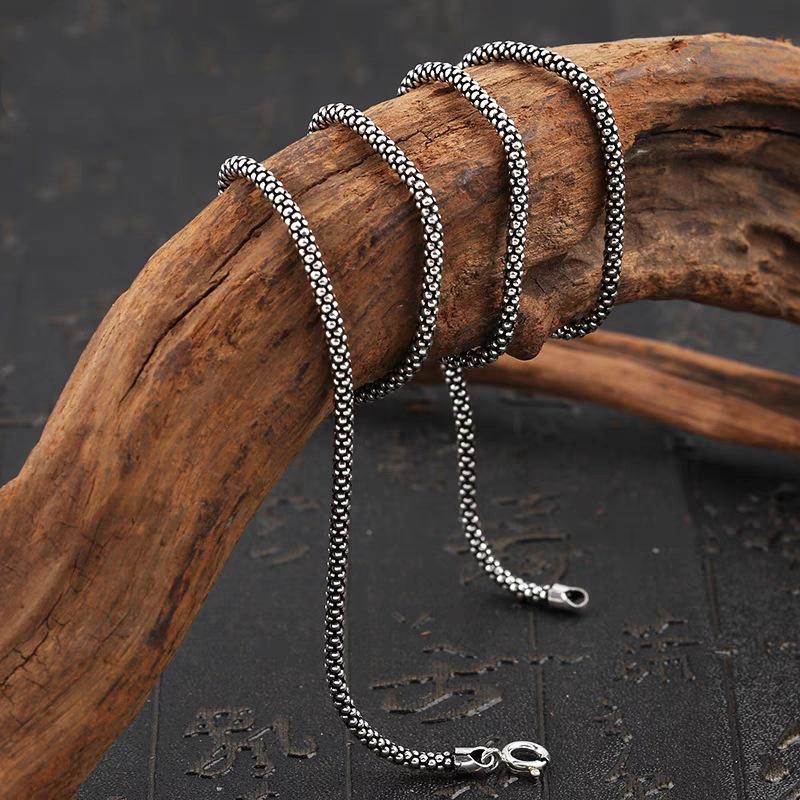 Vintage S925 Sterling Silver Oxidized Popcorn Chain Necklace for Men & Women