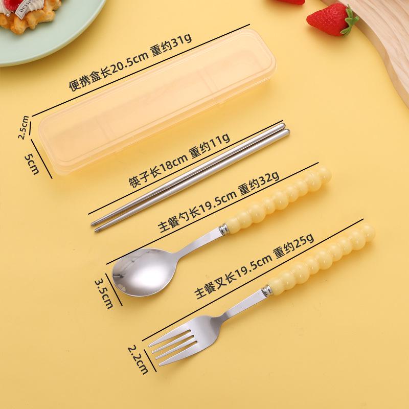 Cute Cartoon High-Value 410 Stainless Steel Cutlery Set: 3-Piece Set with Chopsticks, Fork, and Spoon