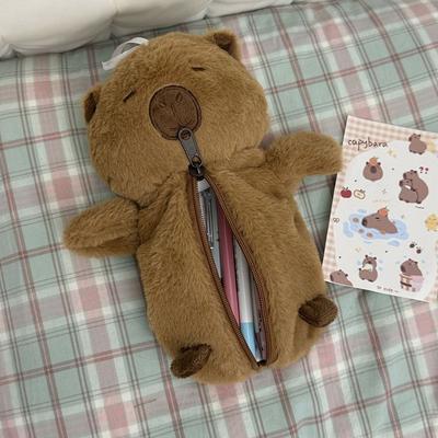 1 Peça Estojo de Lápis Animal Desenho Animado Fofo Capivara de Pelúcia Bolsa de Armazenamento de Lápis Multifuncional Grande Capacidade Estojo de Papelaria