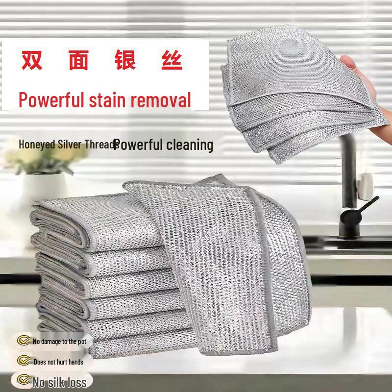 Dvouvrstá stříbrná drátěnka na nádobí pro čištění a dekontaminaci kuchyně - 20x20CM