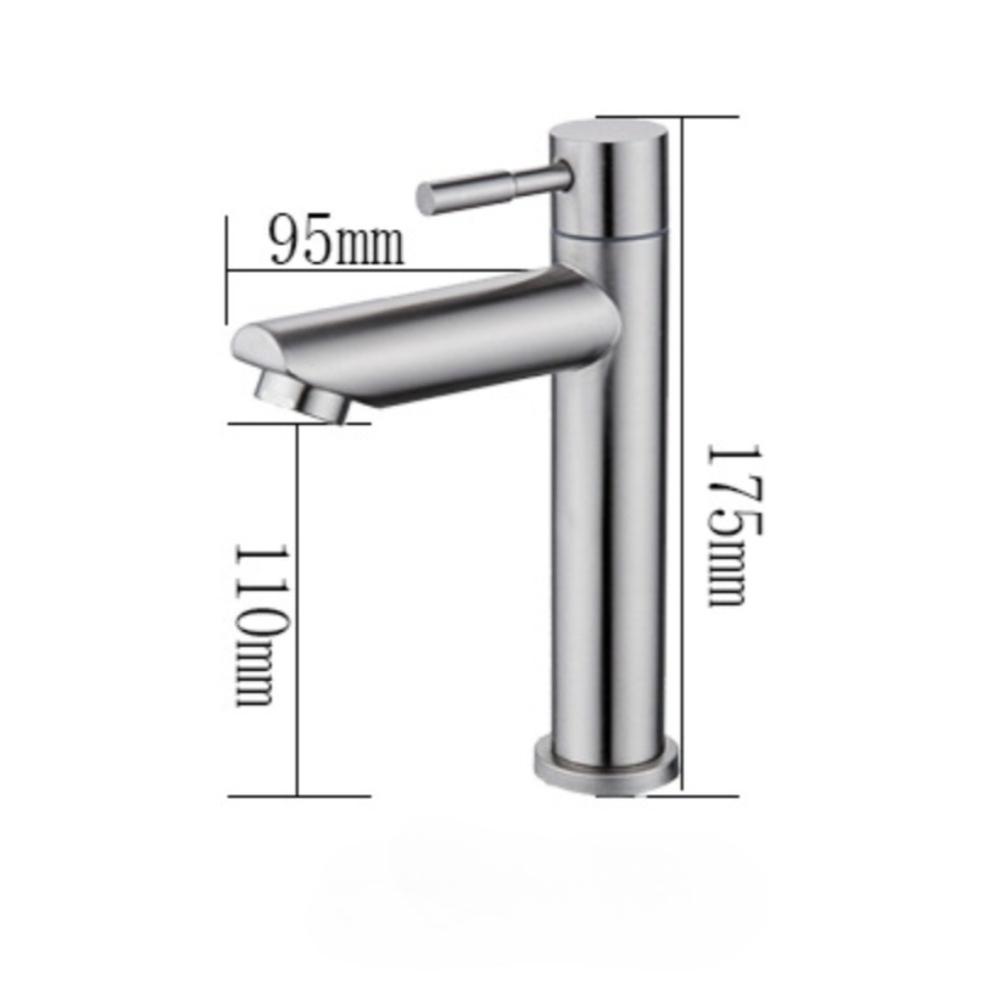 Basin Faucet 304 Stainless Steel Single Cold Water Tap Black Silver Color Deck Mounted Basin Sink Tap