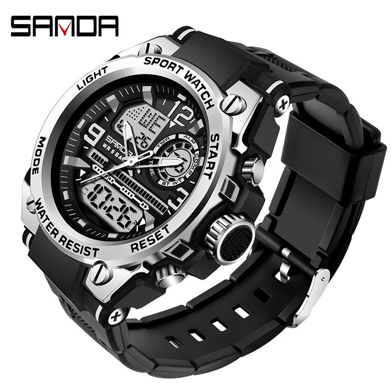 SANDA Electronic Watch Trendy Cool Electronic Watch Multi-function Alarm Clock Men's Wristwatch