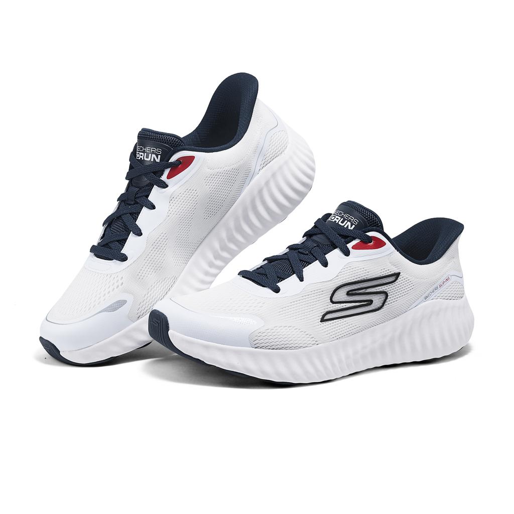 Skechers Go Run Now Comfortable Versatile Fabric Low Top Running Shoes Men Sneaker White Blue 220392-WNV