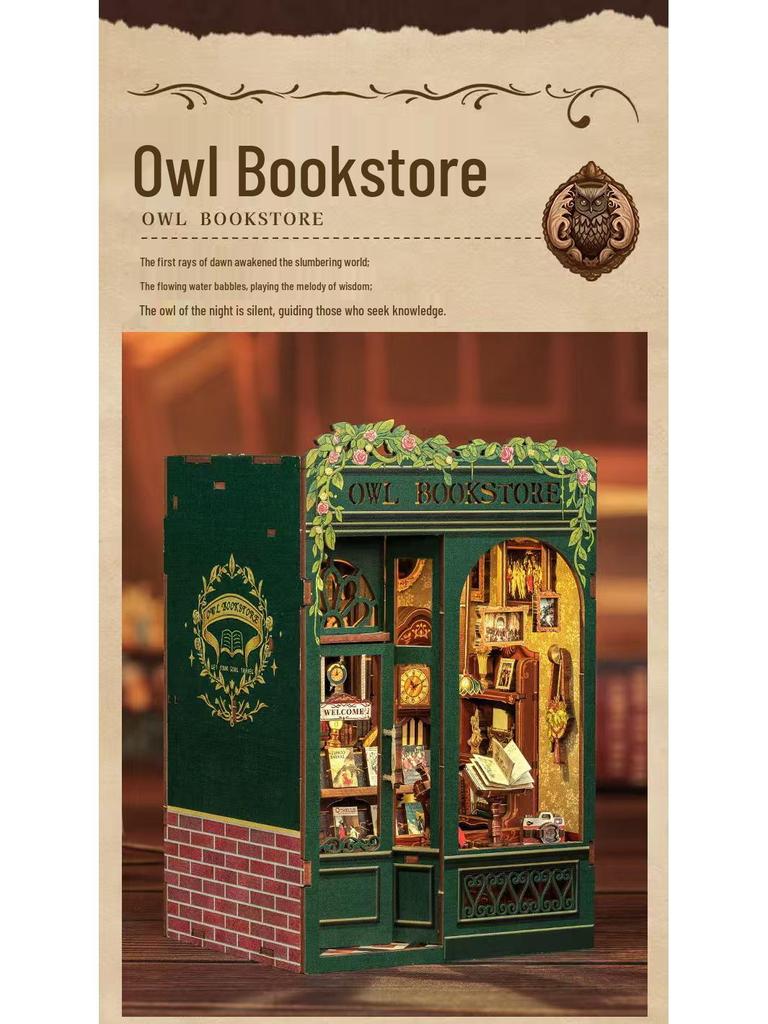 CuteBee Owl Bookstore Miniature DIY Cottage Bookend