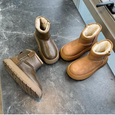 Leather Warm Snow Boots Women's 2025 Winter New Fashion Short Tube Versatile Short Boots Women's Platform Retro Martin Boots