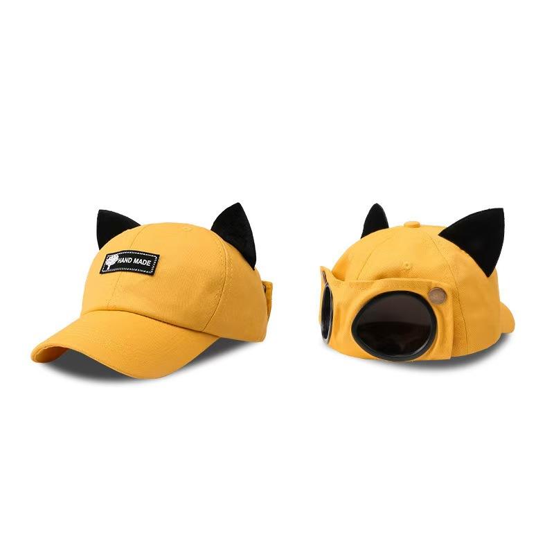 2026 New Cat-ear Sunglasses Baseball Cap Y2K Washed-out Pilot Hat for Men, Women Outdoor Sun Protection Hat