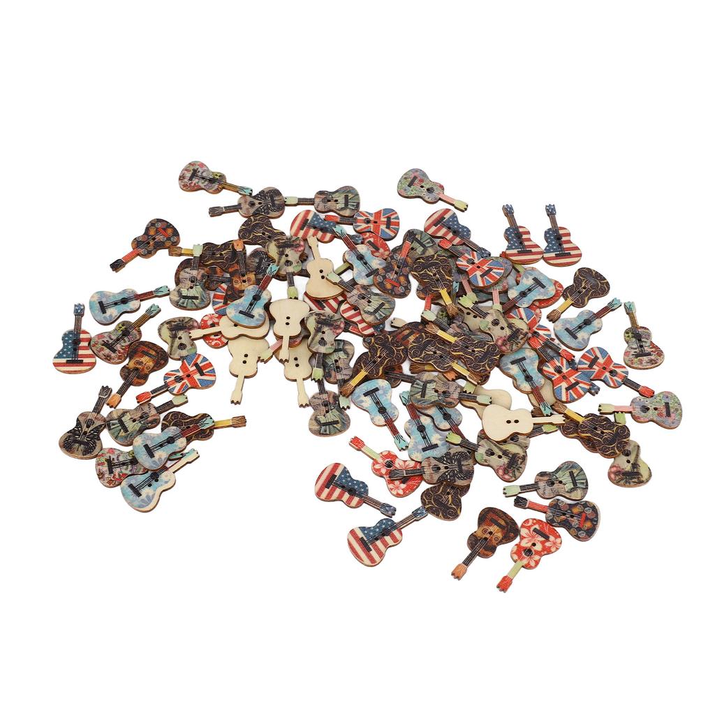 100pcs Wooden Guitar Buttons DIY Handcraft Cute Sewing Buttons with 2 Holes for Photo Frames Phone