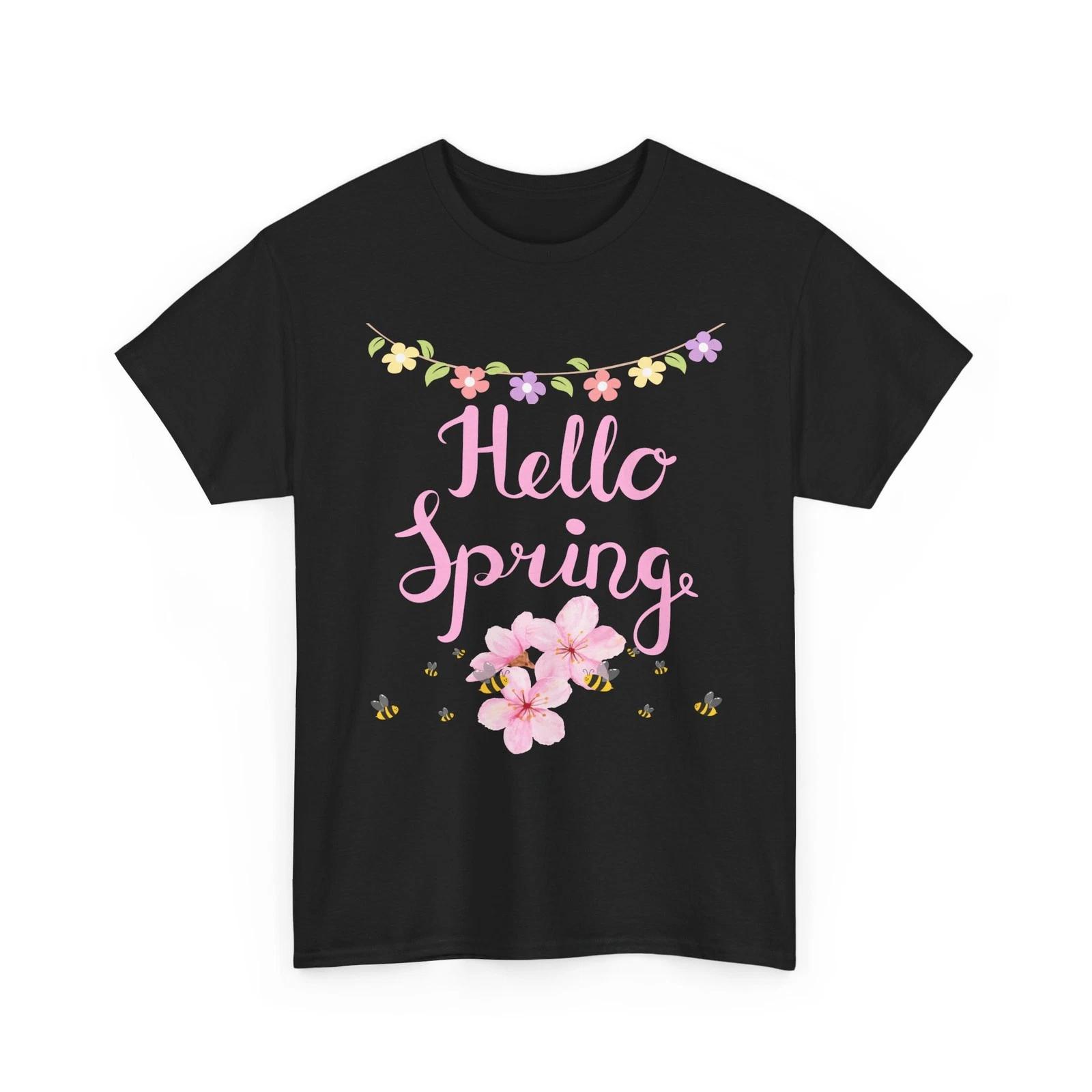 

Hello Spring: Floral Garland with Bees and Cherry Blossoms Botanical Greeting L