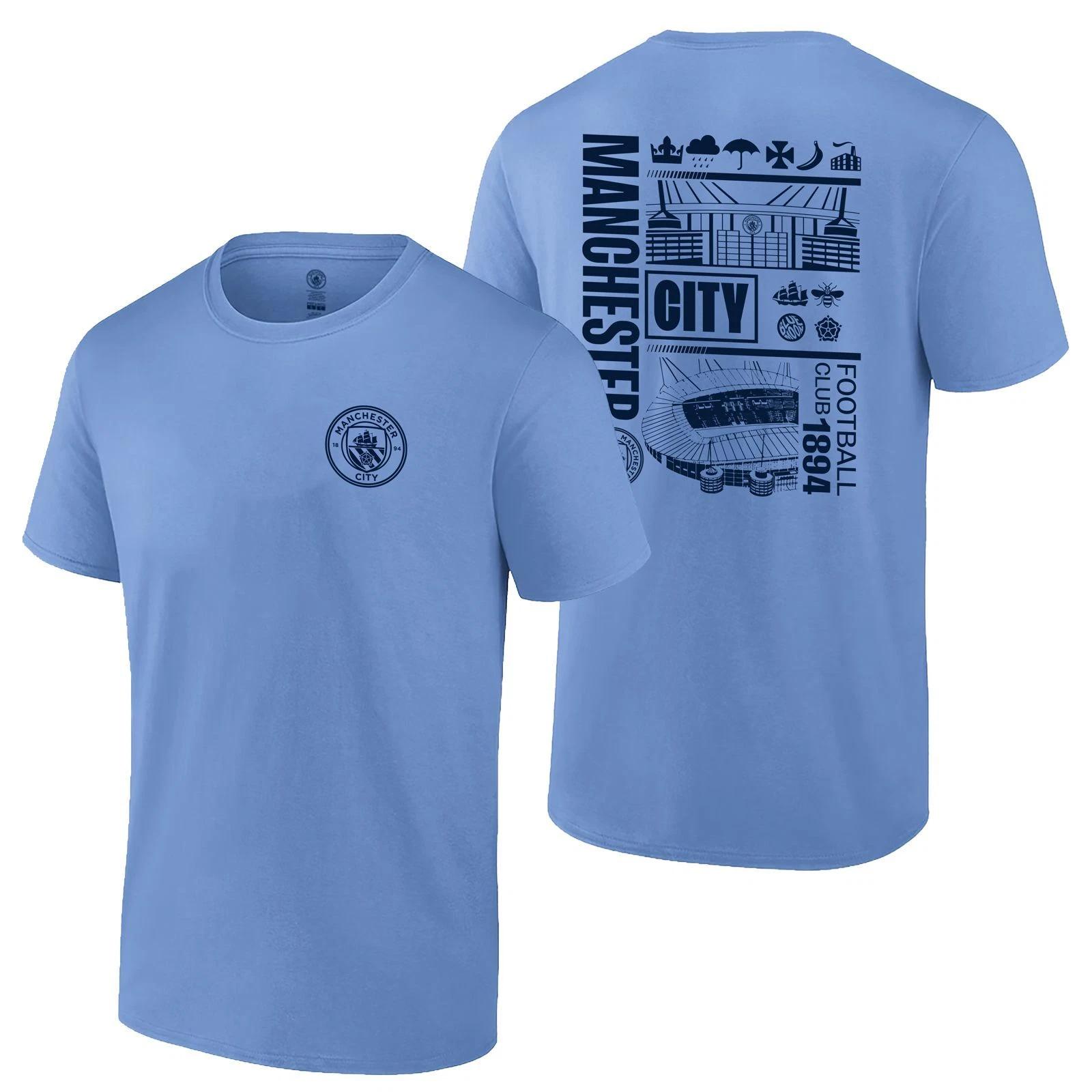 Manchester City Licensed Soccer T-Shirt Cotton Tee - 2 Sides Printe Light Blue XL