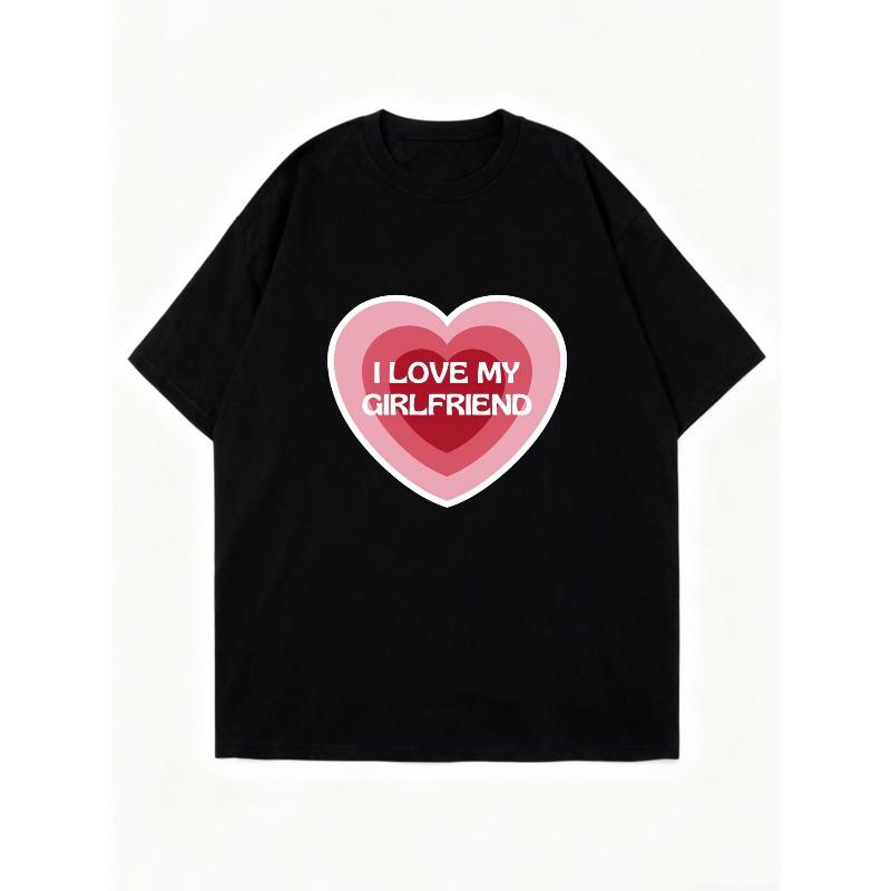 Oversized T Shirt Dress Black I Love My Girlfriend Heart Print Graphic For Casual Outfits And Romantic Occasions