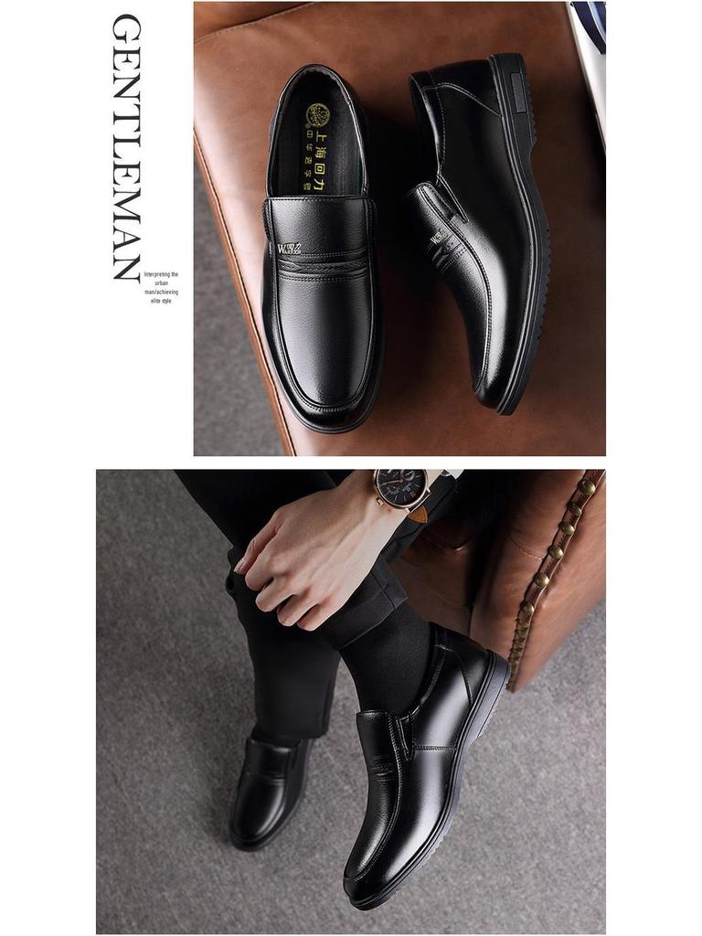 Warrior Men's Genuine Leather Slip-On Formal Shoes for Middle-Aged and Elderly - Non-Slip Casual Spring/Autumn Footwear