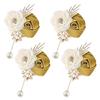 4PCS Camellia Rose Wedding Corsage Boutonniere Flower Brooch Pin For Bridal Shower Dinner Parties Formal Event Wear